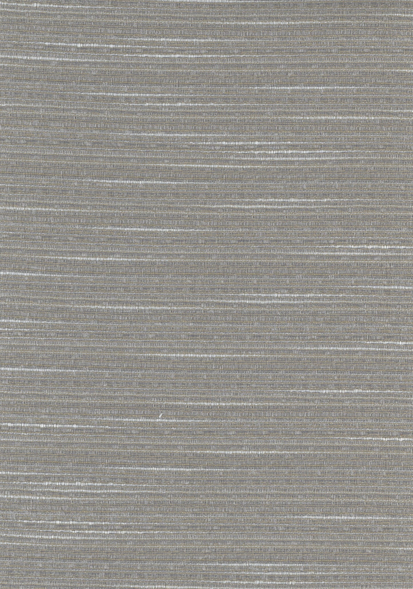 Gray woven fabric with thin white horizontal stripes; subtle, textured textile for upholstery or apparel.