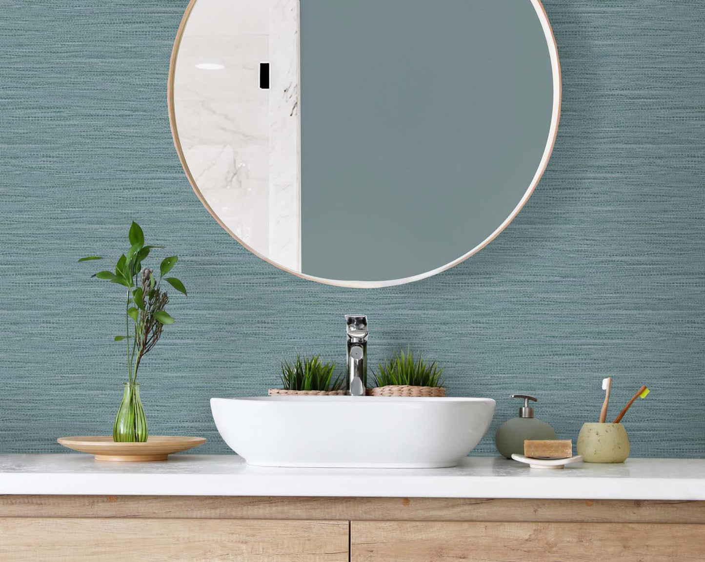 DuPont Tedlar Textures Braided Faux Jute Faux Grasscloth Contemporary Blue Matte - TG60421