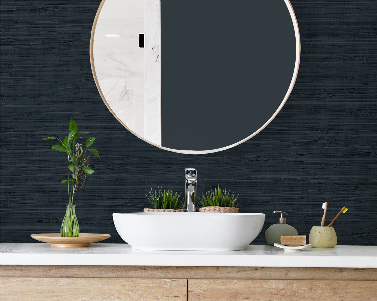 DuPont Tedlar Textures Marion Faux Arrowroot Faux Grasscloth Contemporary Black Matte - TG60521