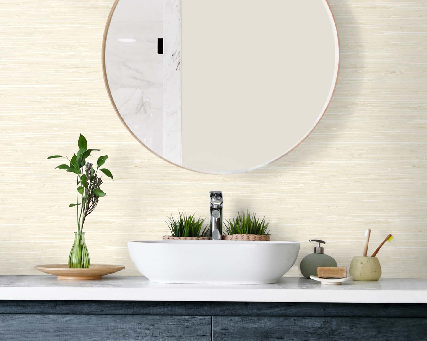 DuPont Tedlar Textures Marion Faux Arrowroot Faux Grasscloth Contemporary Cream Matte - TG60526