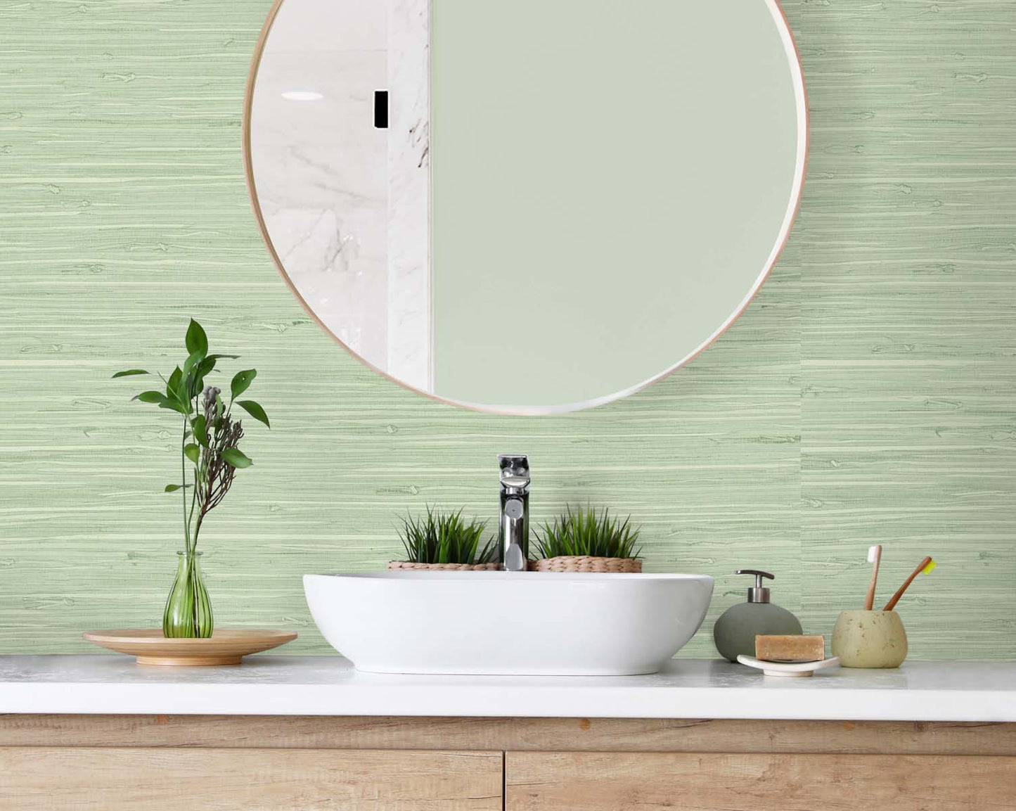 DuPont Tedlar Textures Marion Faux Arrowroot Faux Grasscloth Contemporary Green Matte - TG60535