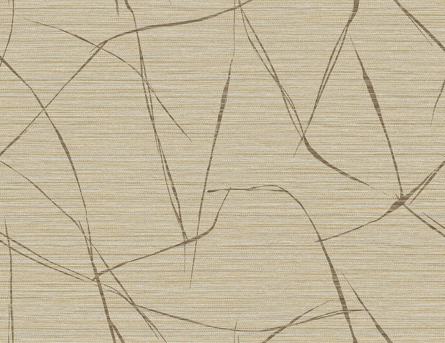 Beige linen-textured fabric with an abstract dark brown curved-line pattern.