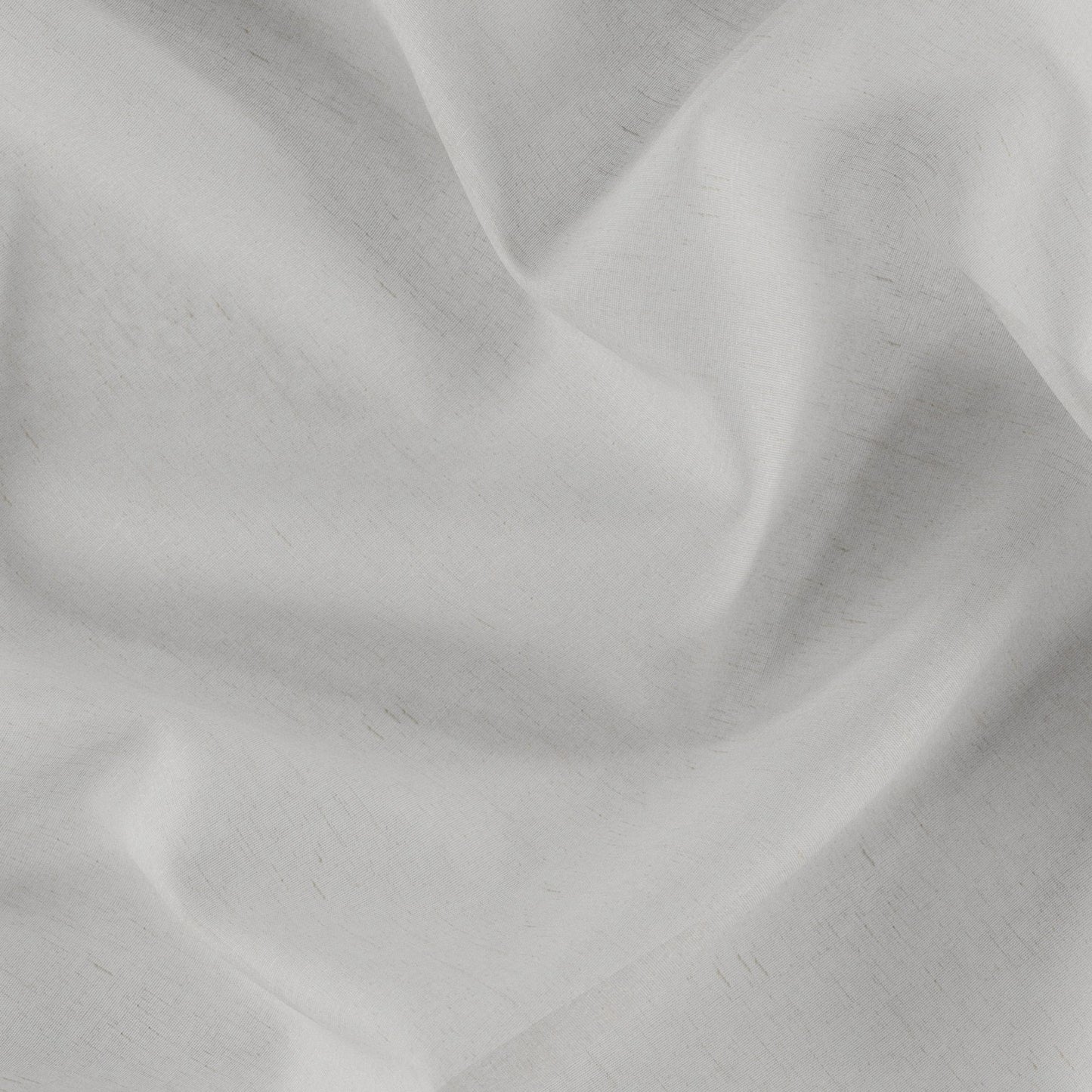 Grey fabric with a linen texture; plain grey, sheer, wide width.