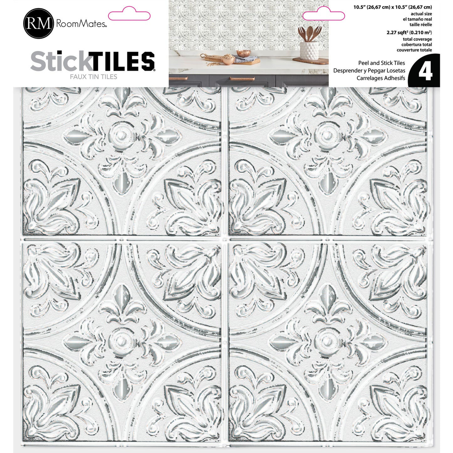 York Wallcoverings RoomMates Tin White Peel and Stick Tile Backsplash Industrial Graphics Whites and Off-Whites Wallpaper - TIL4623FLT