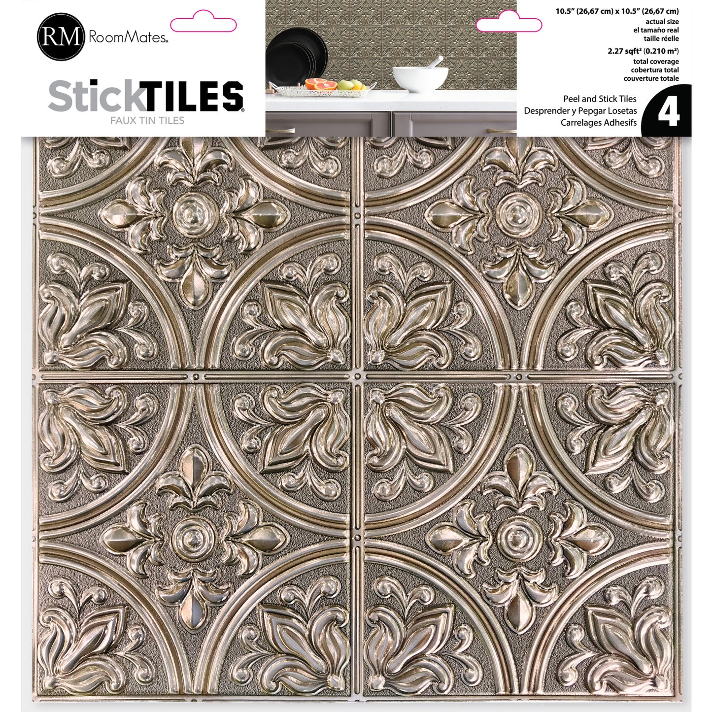 York Wallcoverings RoomMates Tin Gold Peel and Stick Tile Backsplash Industrial Graphics Metallics Wallpaper - TIL4625FLT