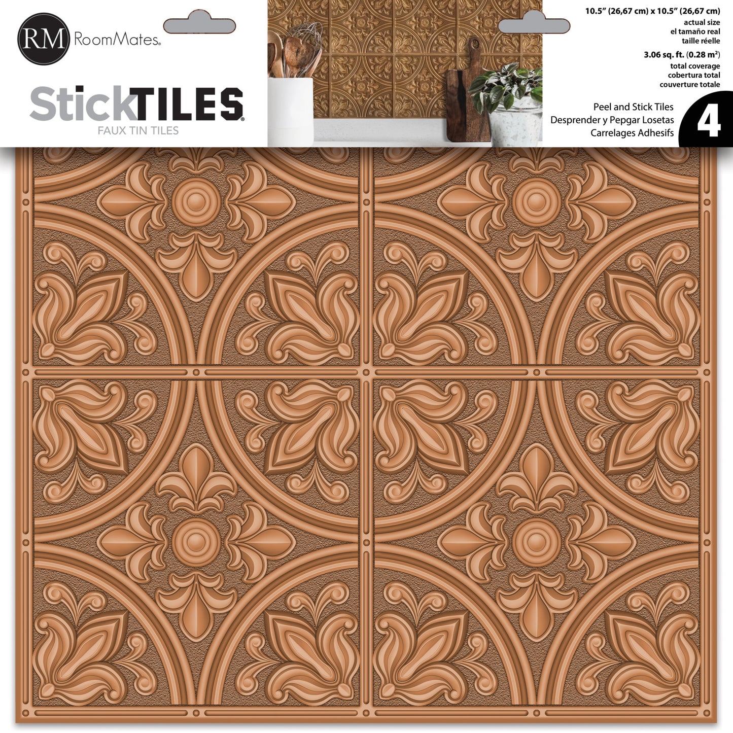 York Wallcoverings Web Peel and Stick Murals Tin Tile Copper Peel and Stick Backsplash Industrial Graphics Metallics Wallpaper - TIL4873FLT