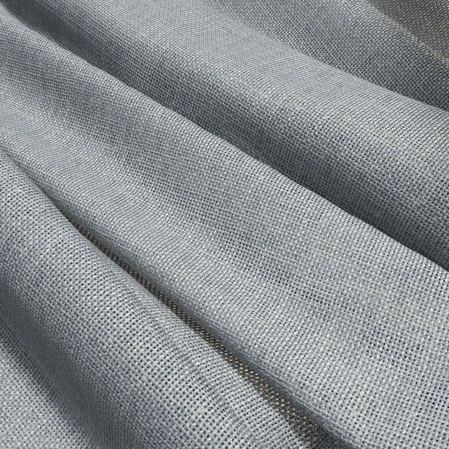 Plain blue linen-like woven fabric with visible texture and soft draped folds.