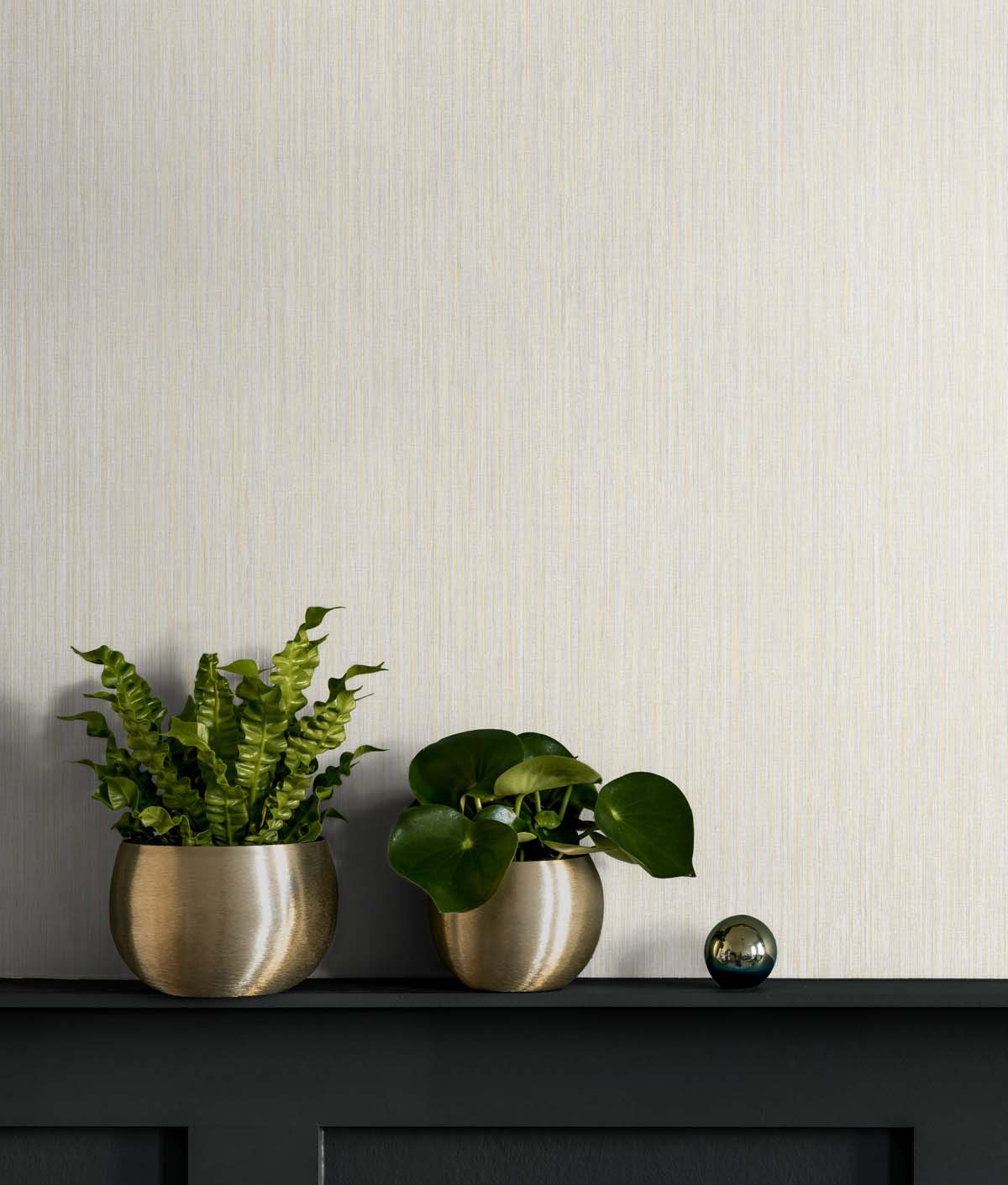 Vertical stria decorative panel in a metallic off-white finish; contemporary wall decor.