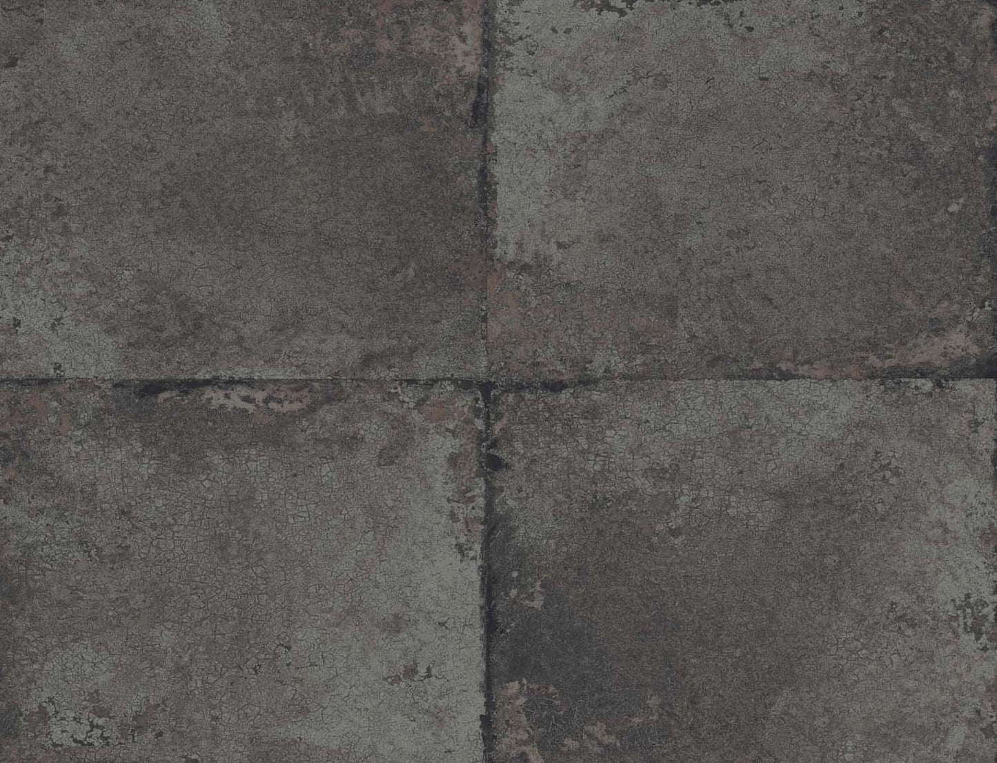 Textured black metallic tile with a cracked surface finish, arranged in a square pattern, suitable for flooring or wall applications.