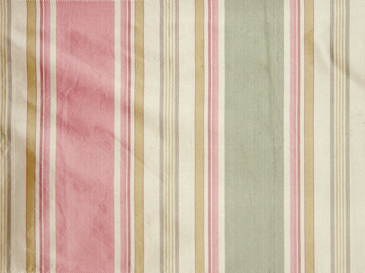 Pastel striped fabric with pink, sage green, beige & cream bands; soft cotton-like material for decor or table linens