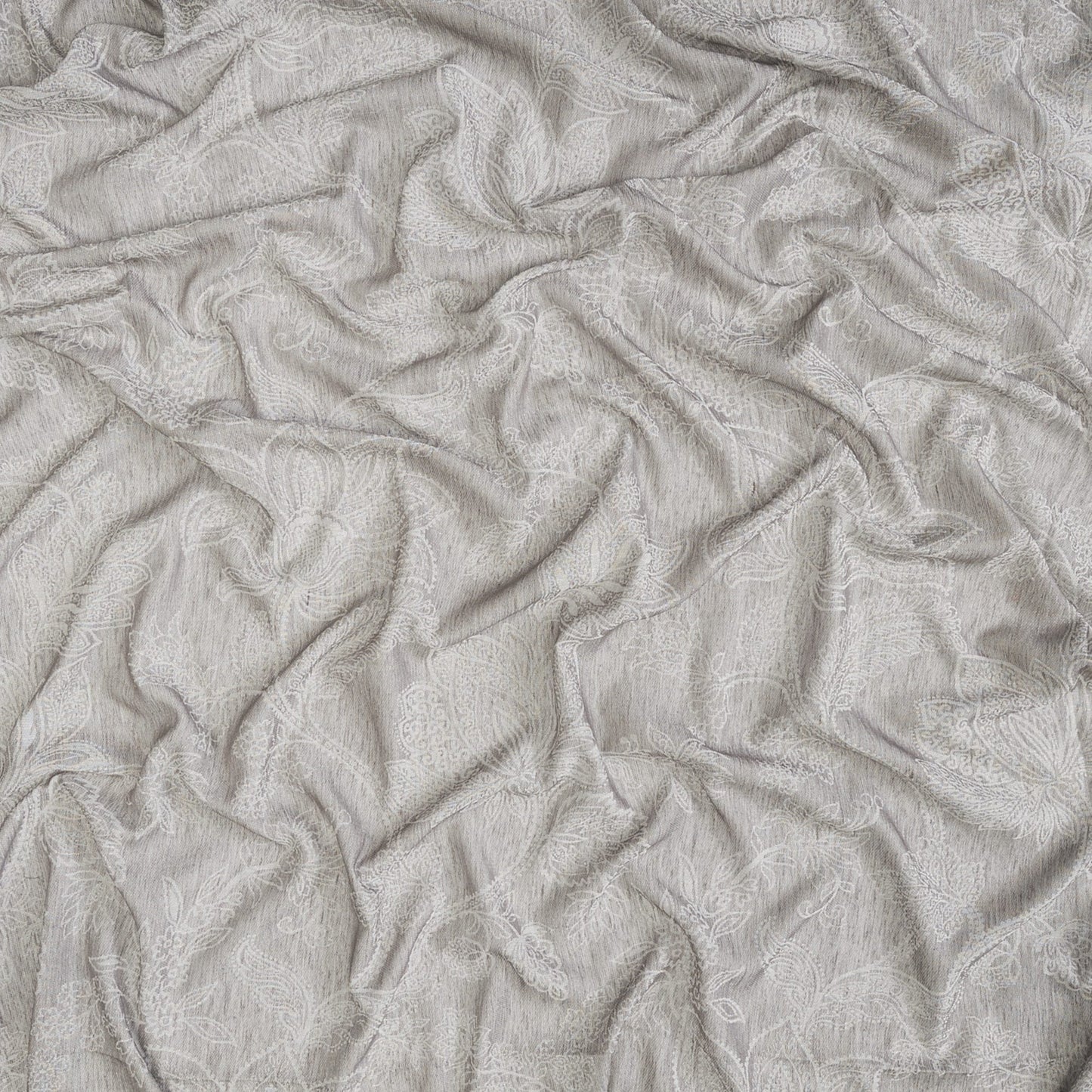 Ivory and brown damask jacquard fabric with a sheer, wide-width weave.