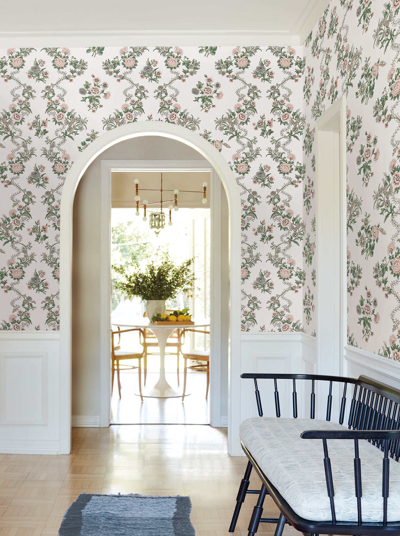 York Wallcoverings Antonina Vella Genevieve Blush Floral Trail Wallpaper Botanical Farmhouse Pink & Green Wallpaper - VP1425