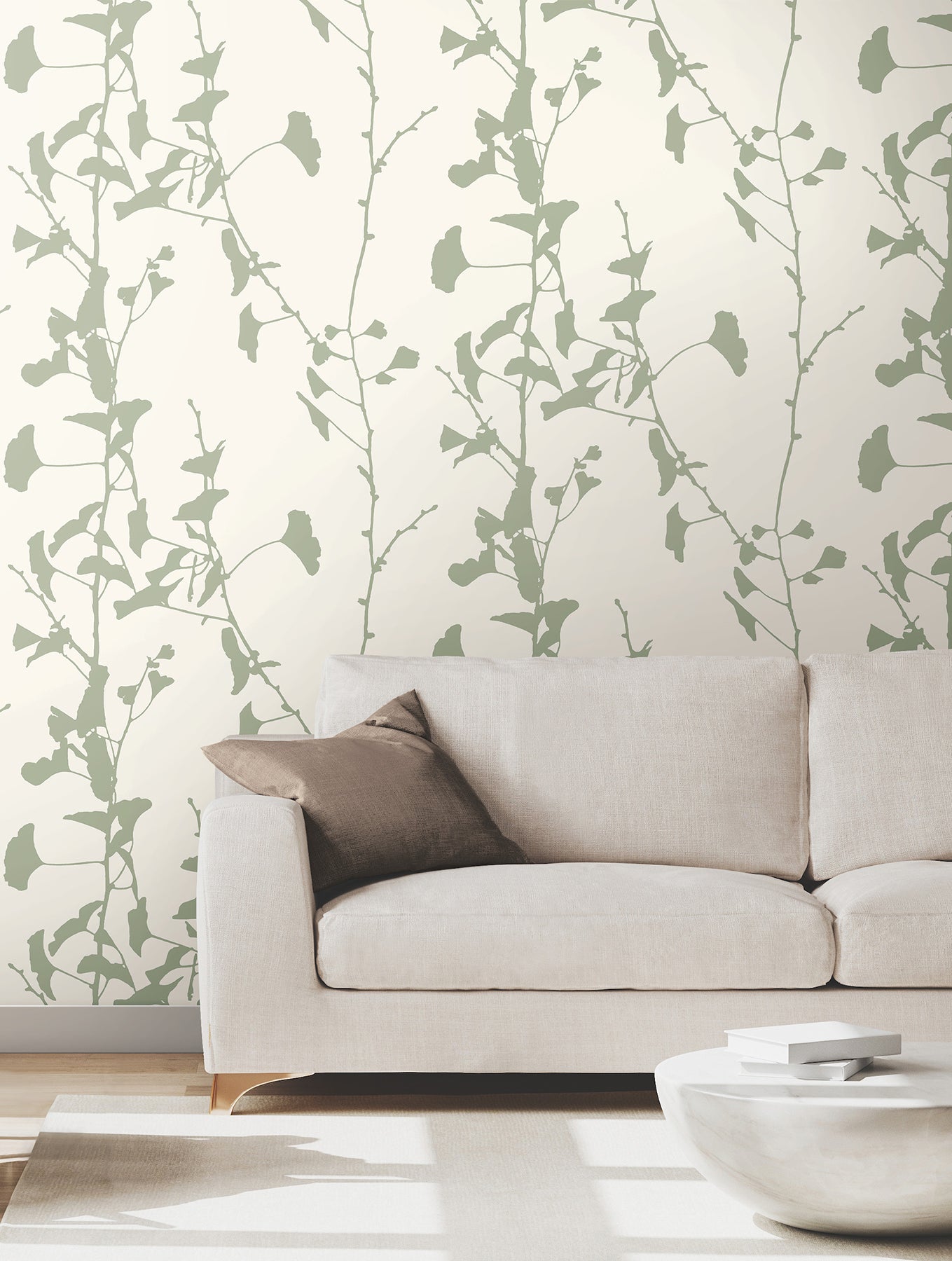 York Wallcoverings Ronald Redding Ginkgo Silhouette Sage Cork Wallpaper Beach Traditional Sage Wallpaper - VR1510