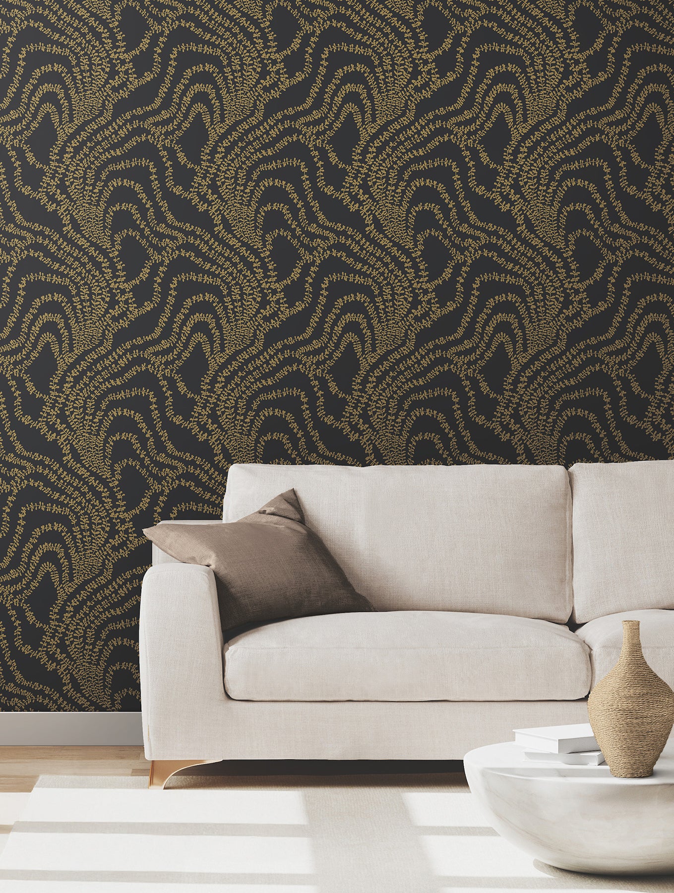 York Wallcoverings Ronald Redding String of Pearls Gold Vine Wallpaper Botanical Traditional Gold Wallpaper - VR1517