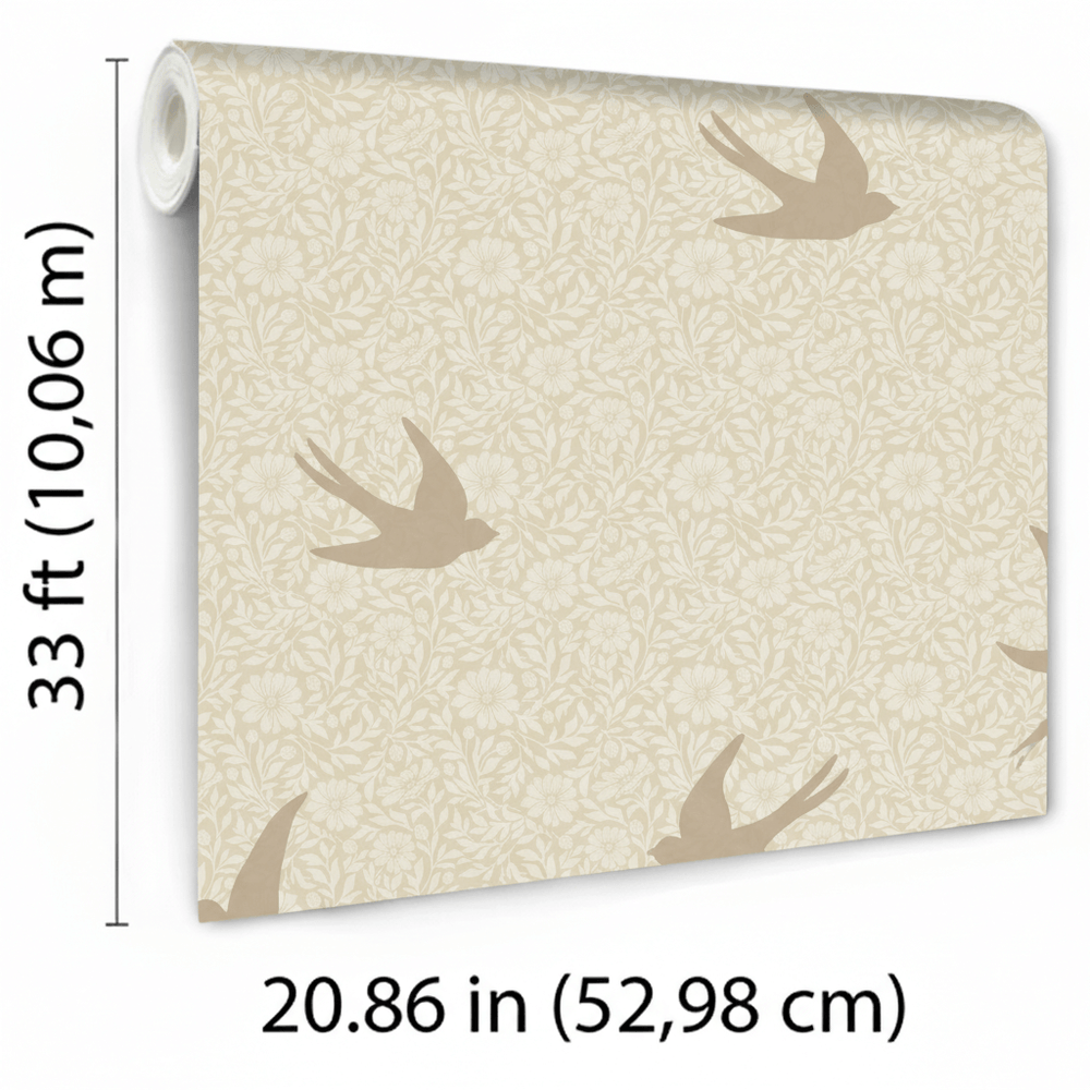 VEER DECOR Sparrow Silhouettes Beige Wallpaper Kids;,Nurseries Kids Rooms, Nurseries Beige Wallpaper - VRSD07-70