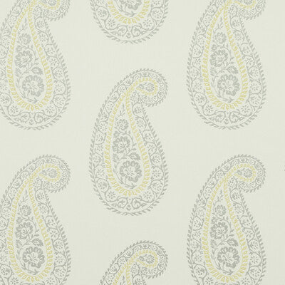 Light cream background with intricate paisley patterns in gray and soft yellow. Ideal for wallpaper or fabric projects.
