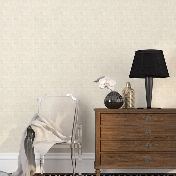 Cream metallic tile wallpaper with a subtle metallic finish.