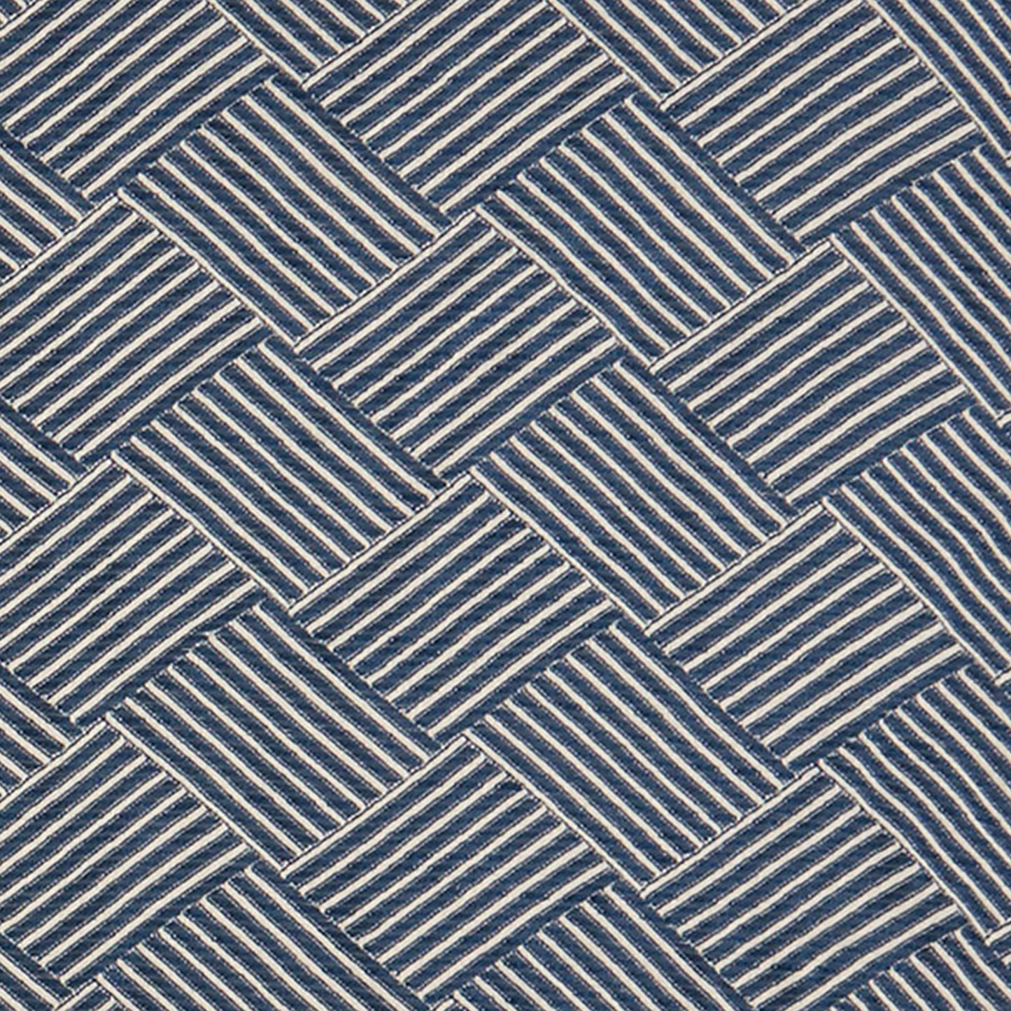 Navy blue and white geometric jacquard fabric with a woven basket-weave texture.