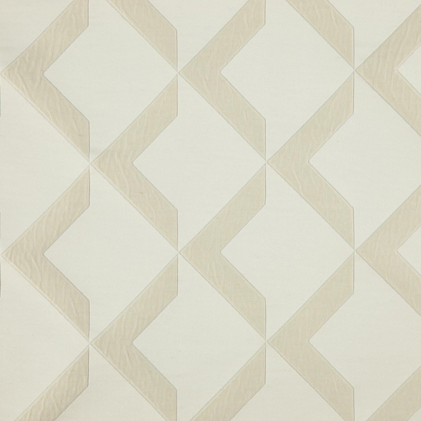 Cream fabric with beige interlocking diamond chevron wedges pattern; jacquard texture.