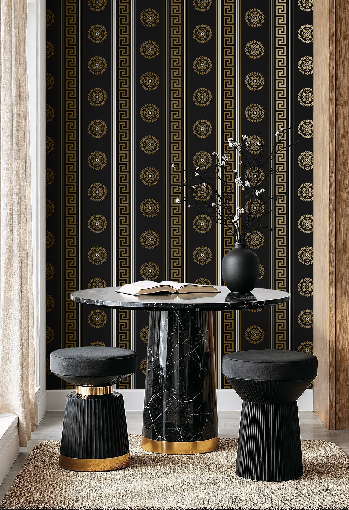 Seabrook Designs Classico Medallion Stripe Striped Contemporary Golds - WH40106