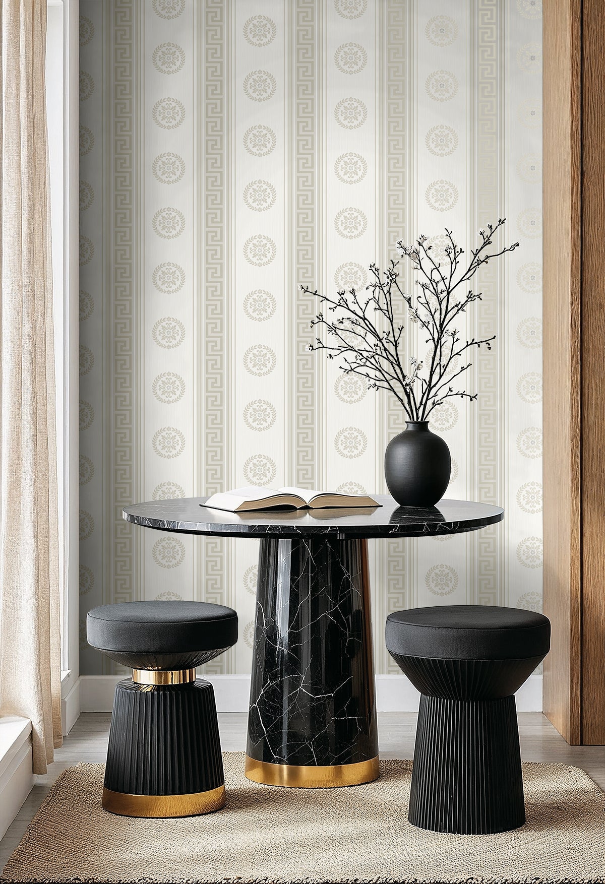 Seabrook Designs Classico Medallion Stripe Striped Contemporary Cool Neutrals - WH40125