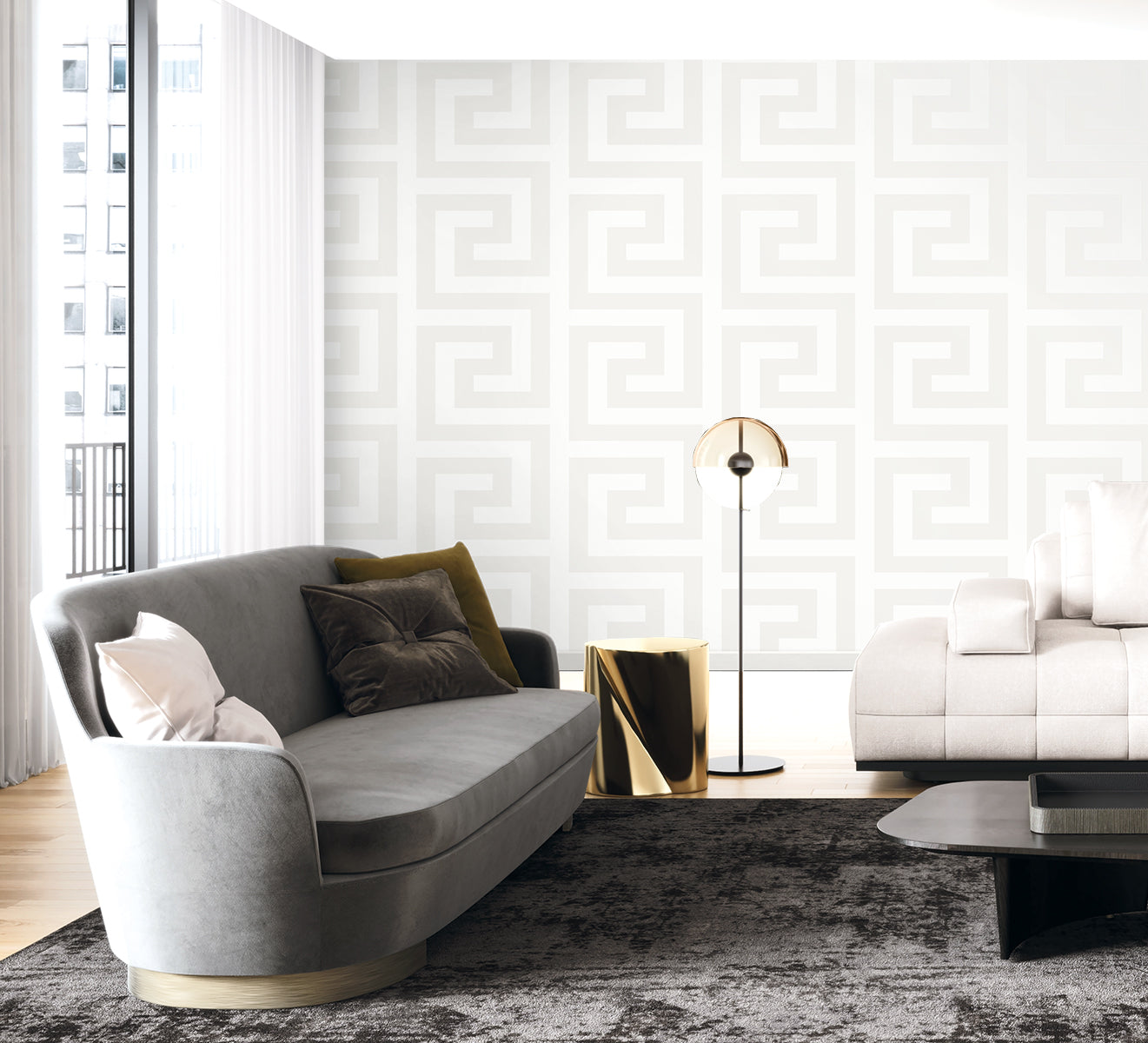 Seabrook Designs Forte Greek Key Geometric Contemporary Cool Neutrals - WH40310