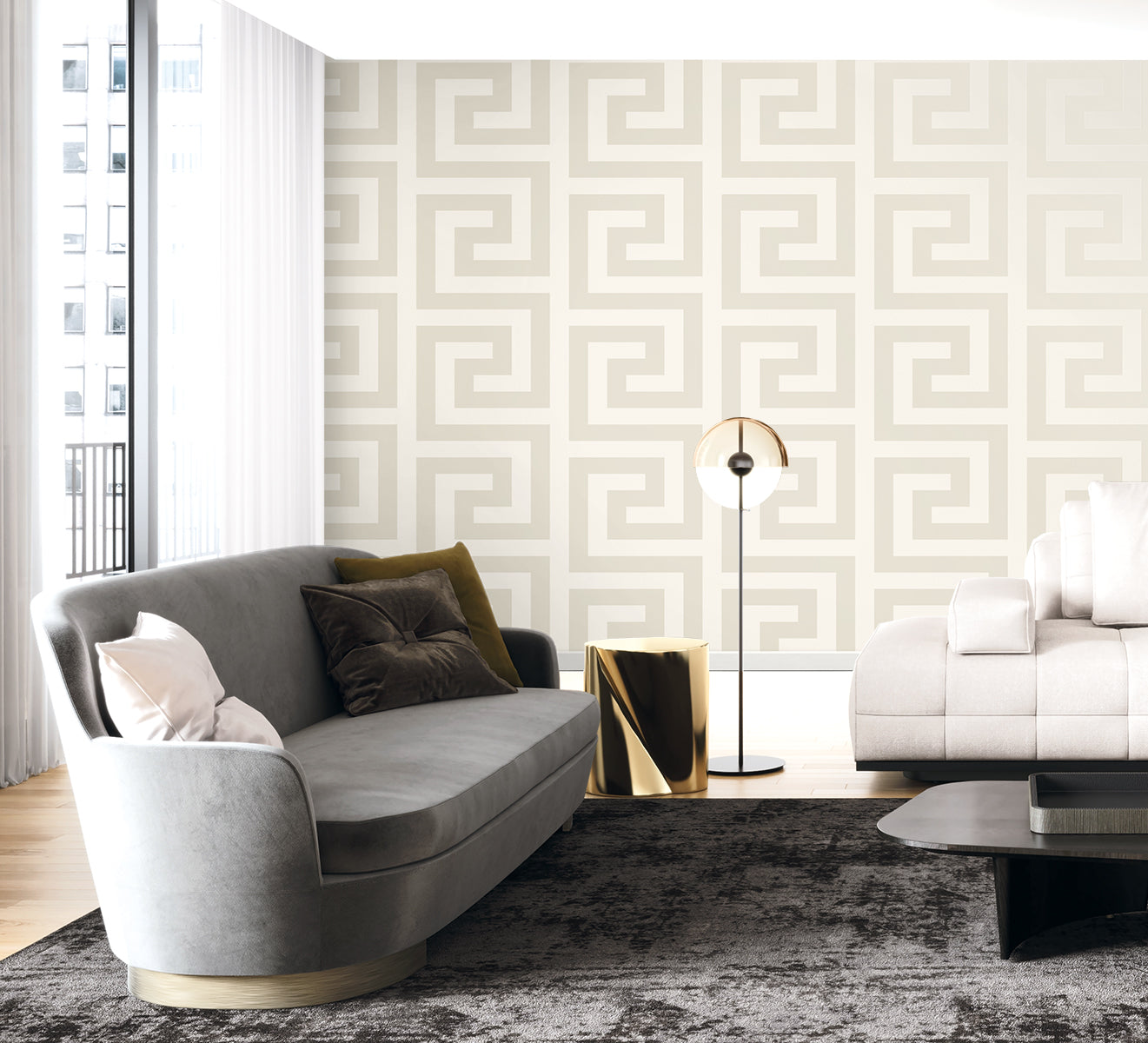 Seabrook Designs Forte Greek Key Geometric Contemporary Warm Neutrals, Beiges - WH40330