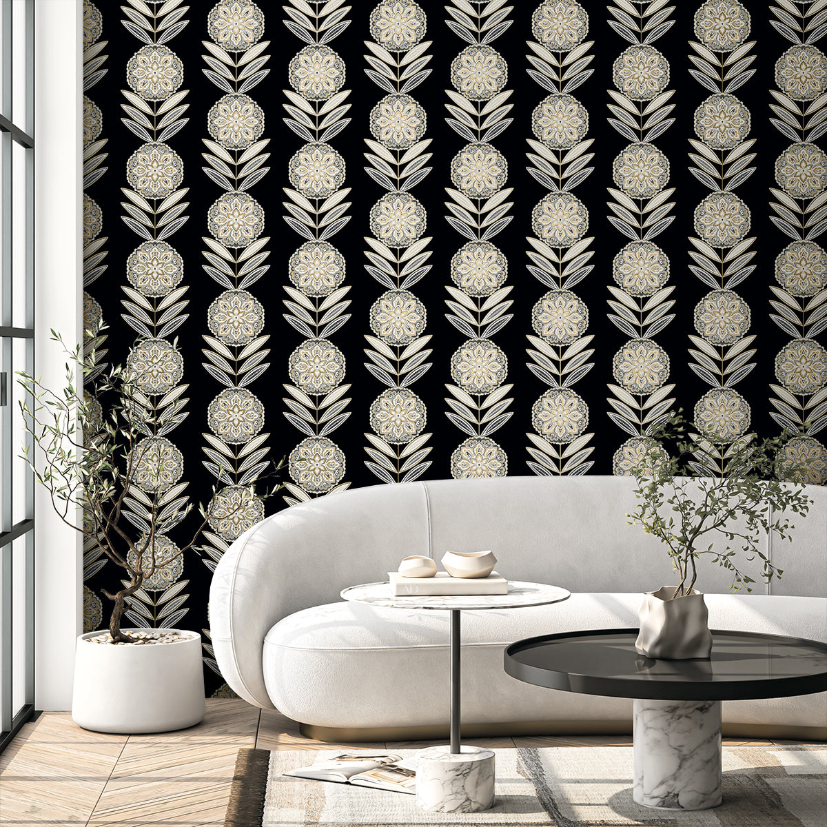 Seabrook Designs Belle Floral Stripe Floral Contemporary Blacks - WH41105