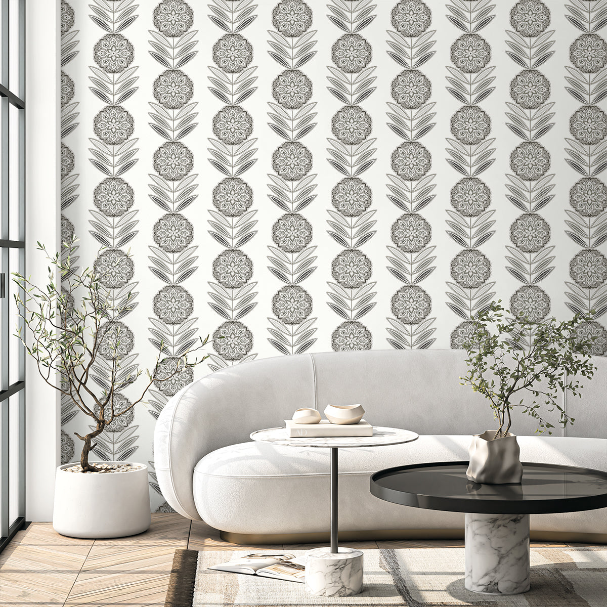 Seabrook Designs Belle Floral Stripe Floral Contemporary Cool Neutrals - WH41118