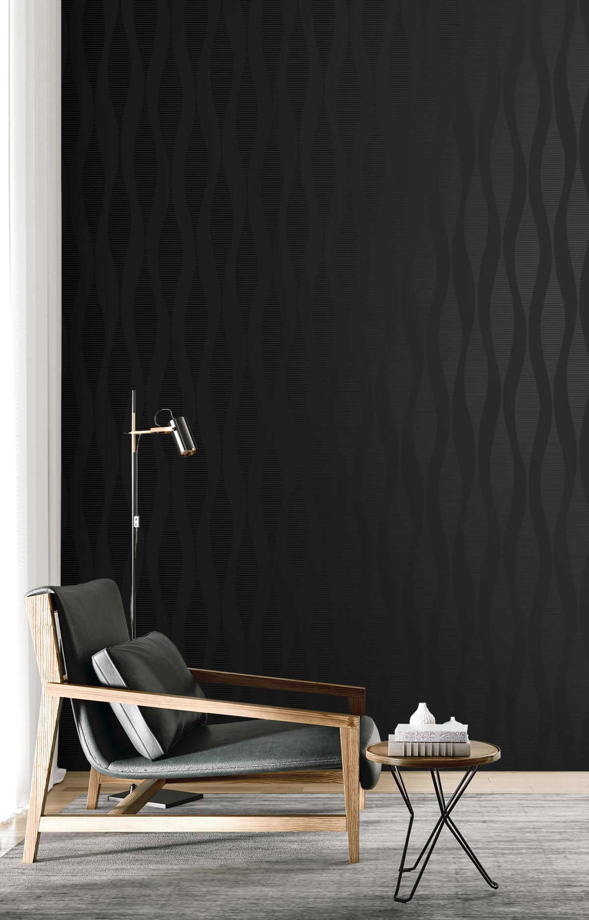 Seabrook Designs Harmony Ikat Waves Abstract Contemporary Blacks - WH41200