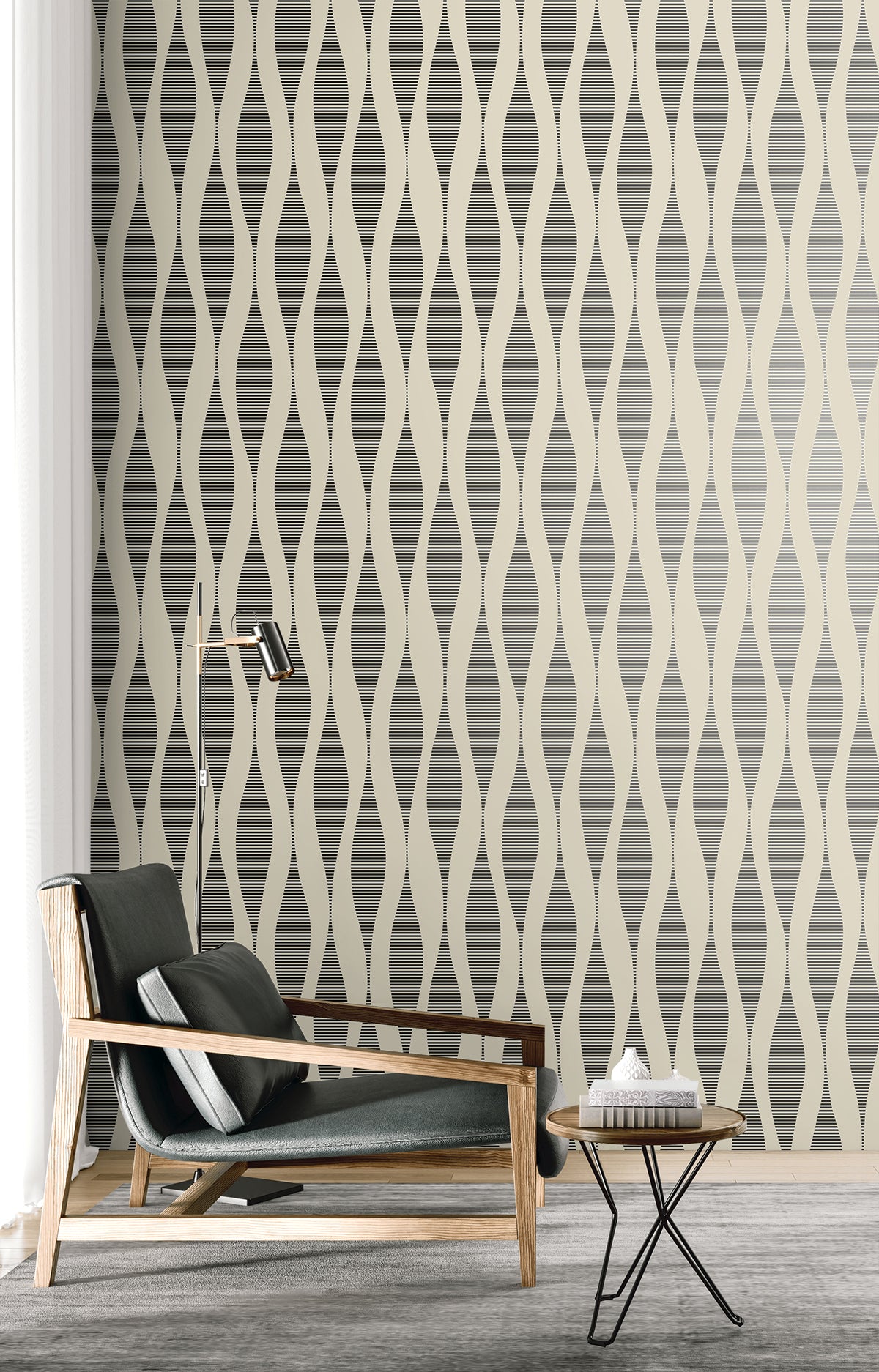 Seabrook Designs Harmony Ikat Waves Abstract Contemporary Blacks - WH41220