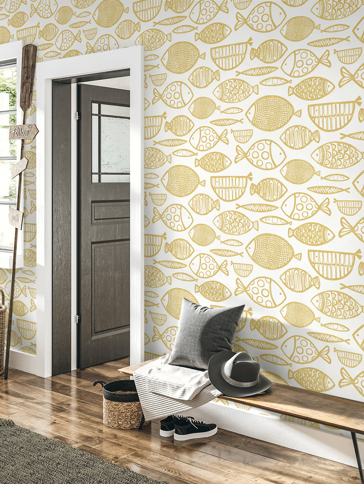 Seabrook Designs Cadence Fish Animal Print Contemporary Golds - WH41405