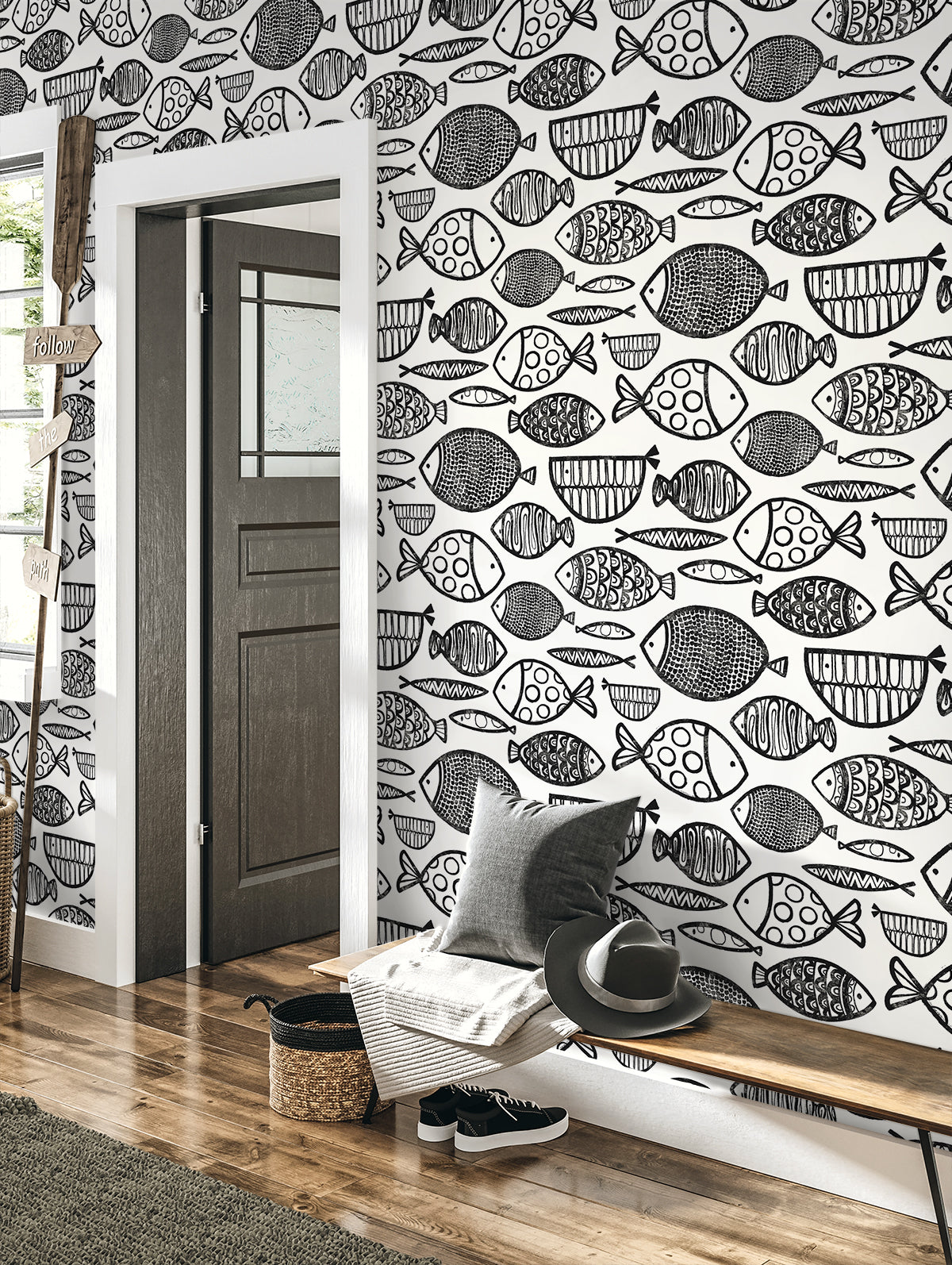 Seabrook Designs Cadence Fish Animal Print Contemporary Blacks - WH41420