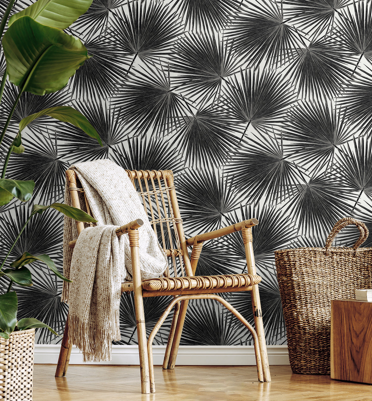 Seabrook Designs Elvis Palms Botanical Contemporary Blacks - WH41500