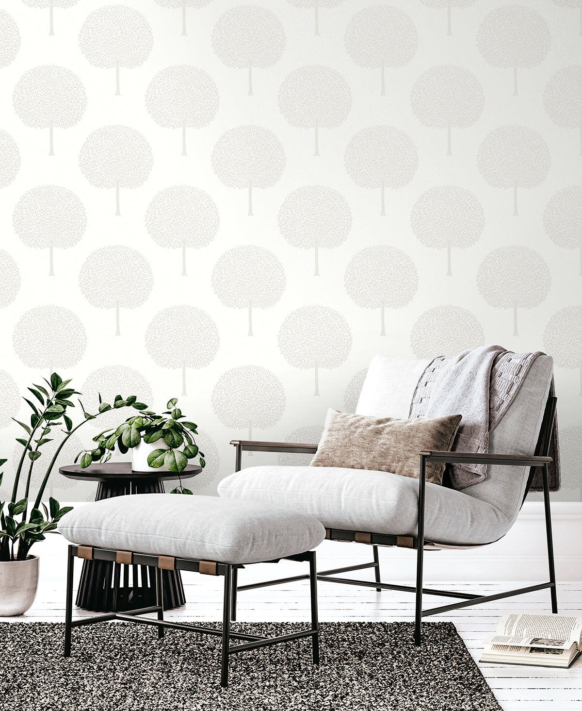 Seabrook Designs Demi Glass Beaded Trees Botanical Contemporary Warm Neutrals, Beiges - WH41810