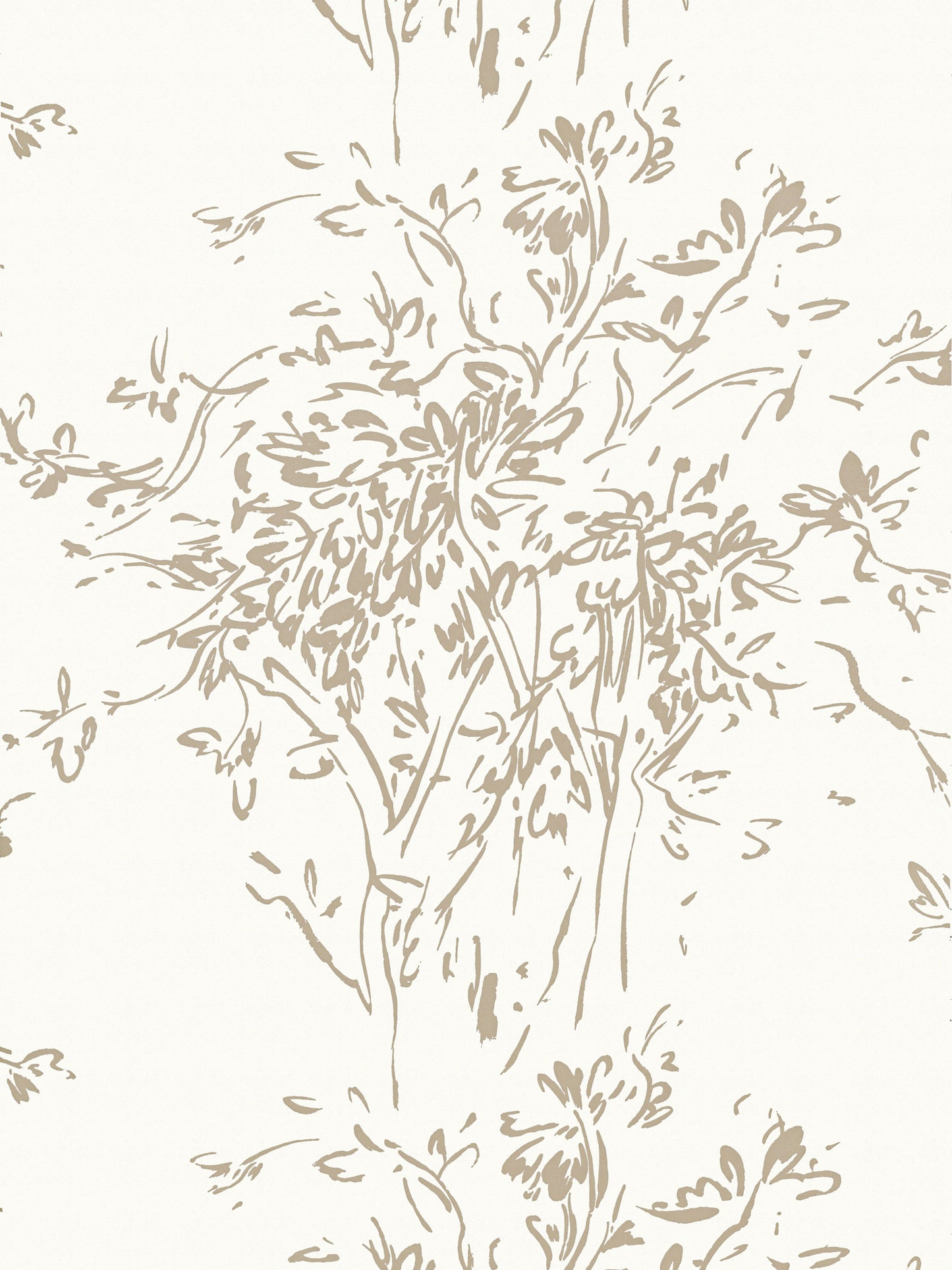 Cream wallpaper with delicate beige botanical vine pattern; subtle vintage-style wallcovering for living spaces.