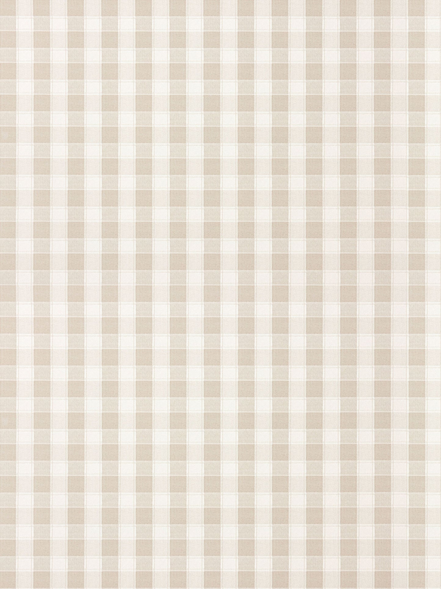 Beige and white gingham check pattern, light fabric texture, classic cottage-style textile.