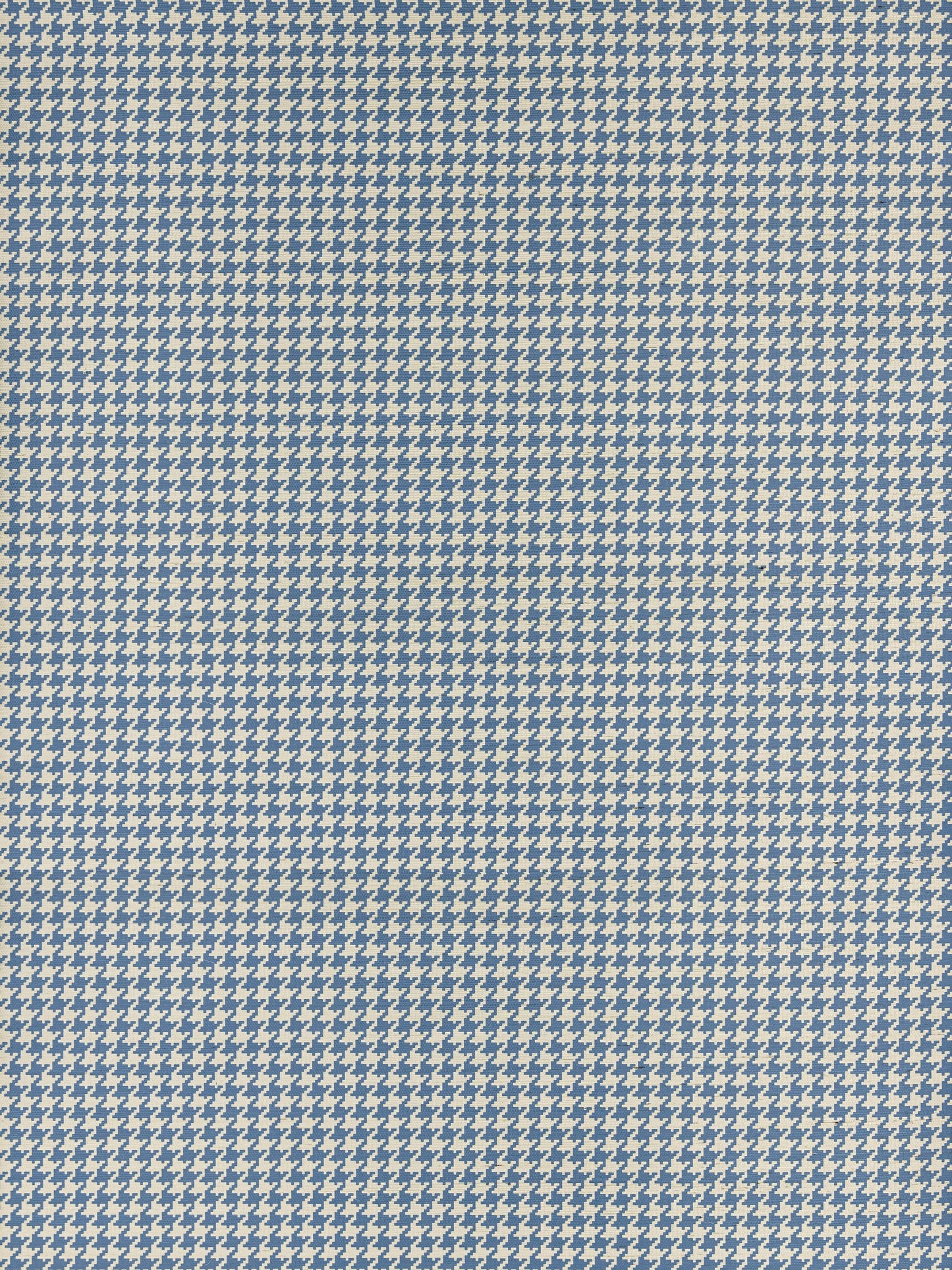 Blue & ivory houndstooth woven fabric swatch, small repeating pattern, suitable for suits or jackets.
