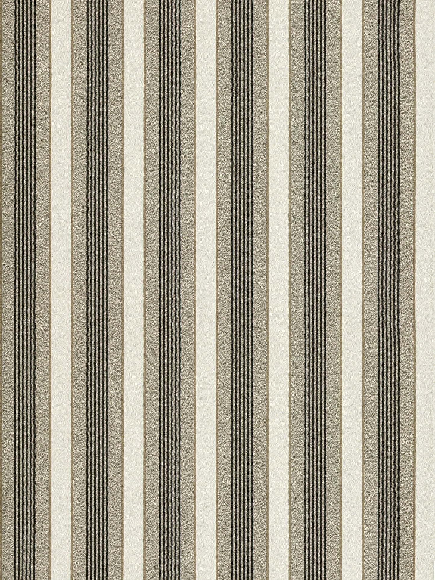 Vertical striped wallpaper: alternating wide cream panels with narrow dark brown stripes.