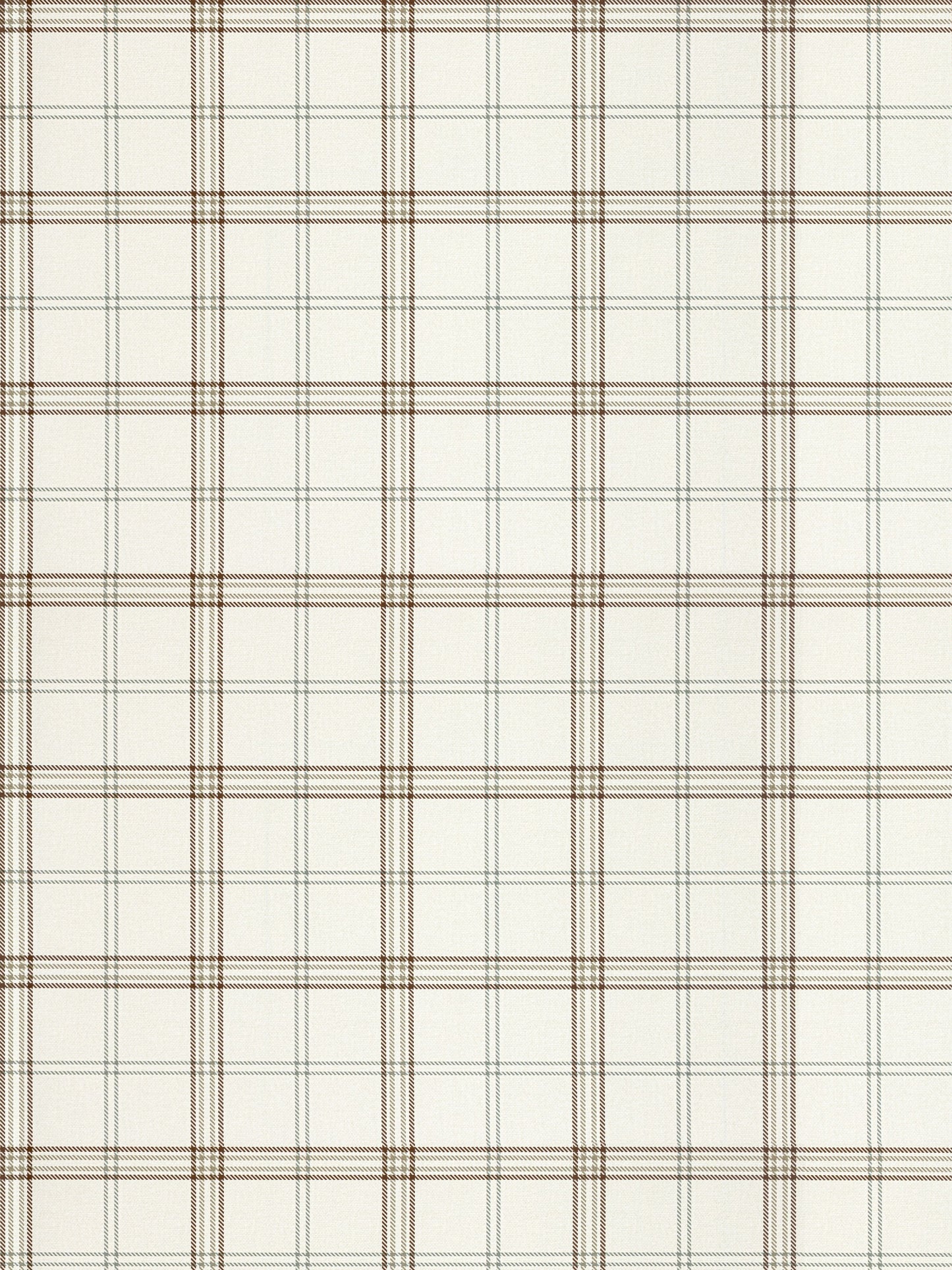Mocha plaid wallpaper with a white background and brown plaid pattern; thin grid lines form a tartan-style check.