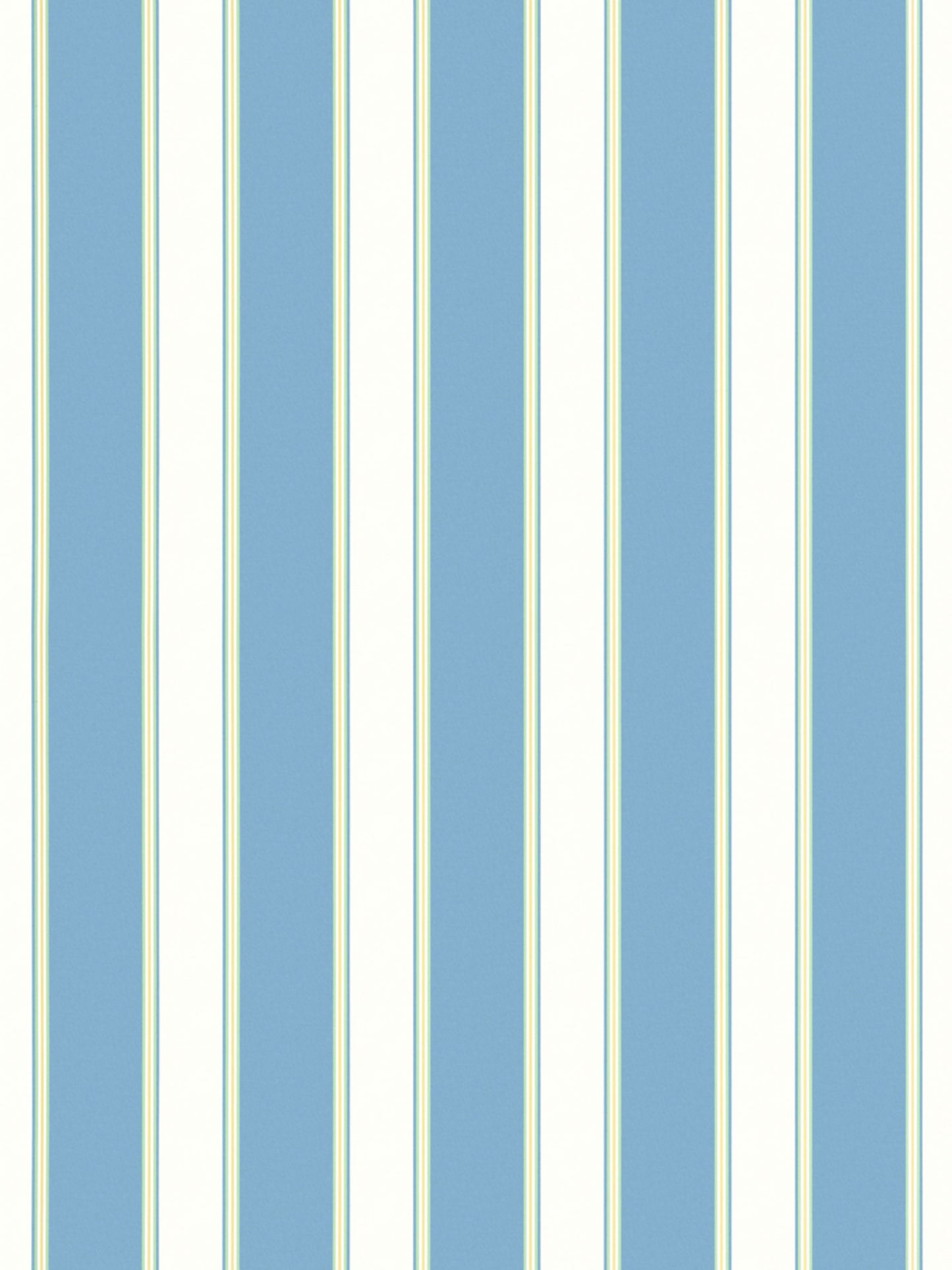 Vertical blue and cream striped wallpaper with pale yellow accents; alternating wide and narrow bands.