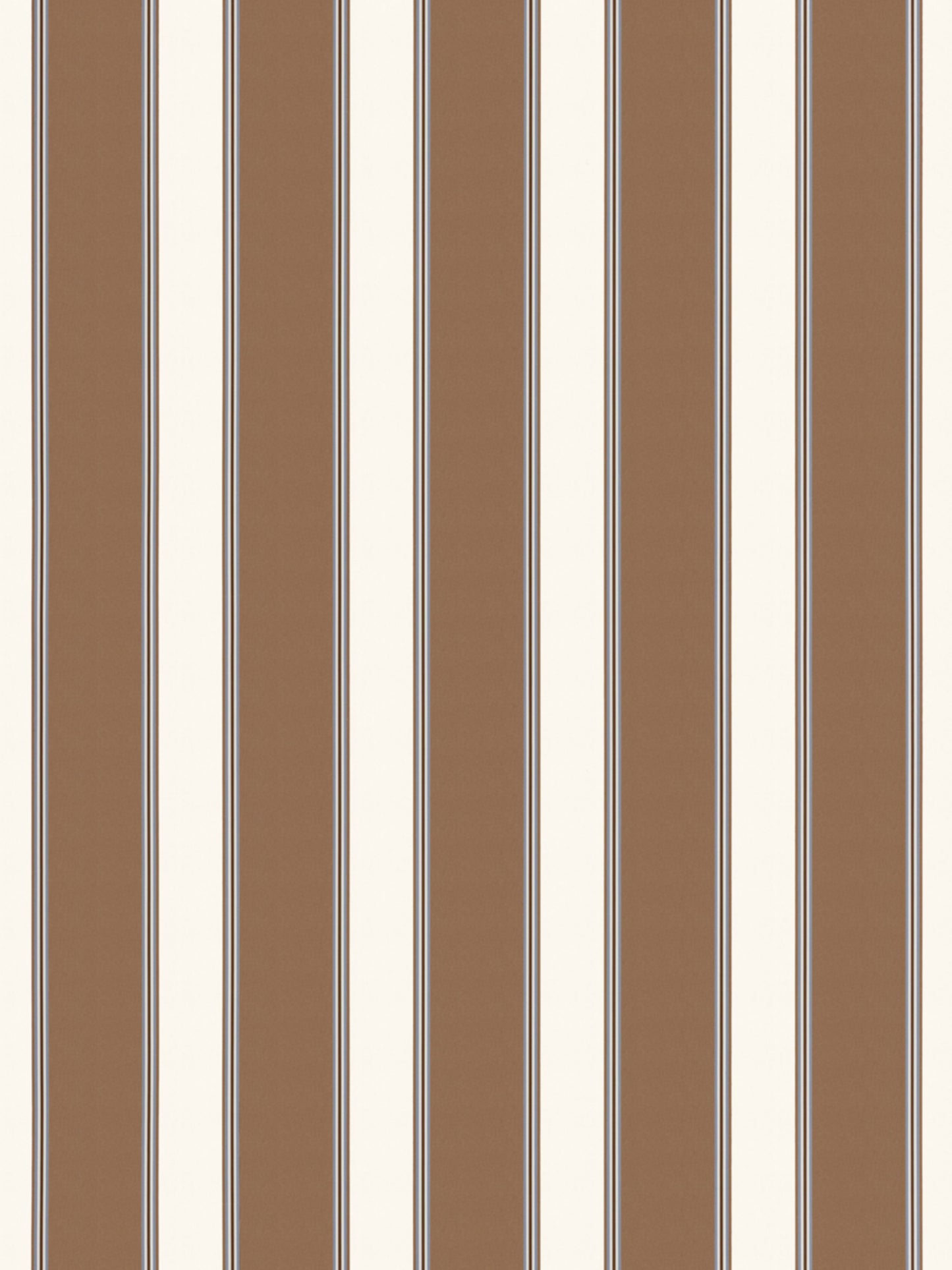 Vertical striped wallpaper in warm brown and ivory with thin dark outlines.