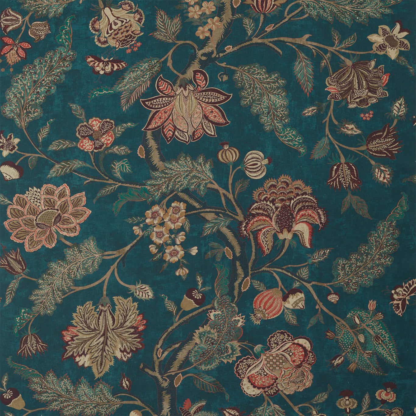 ZOFFANY Indienne Print Fabric Leaves , Trees Prussian Blue,Koi - ZAQF322698