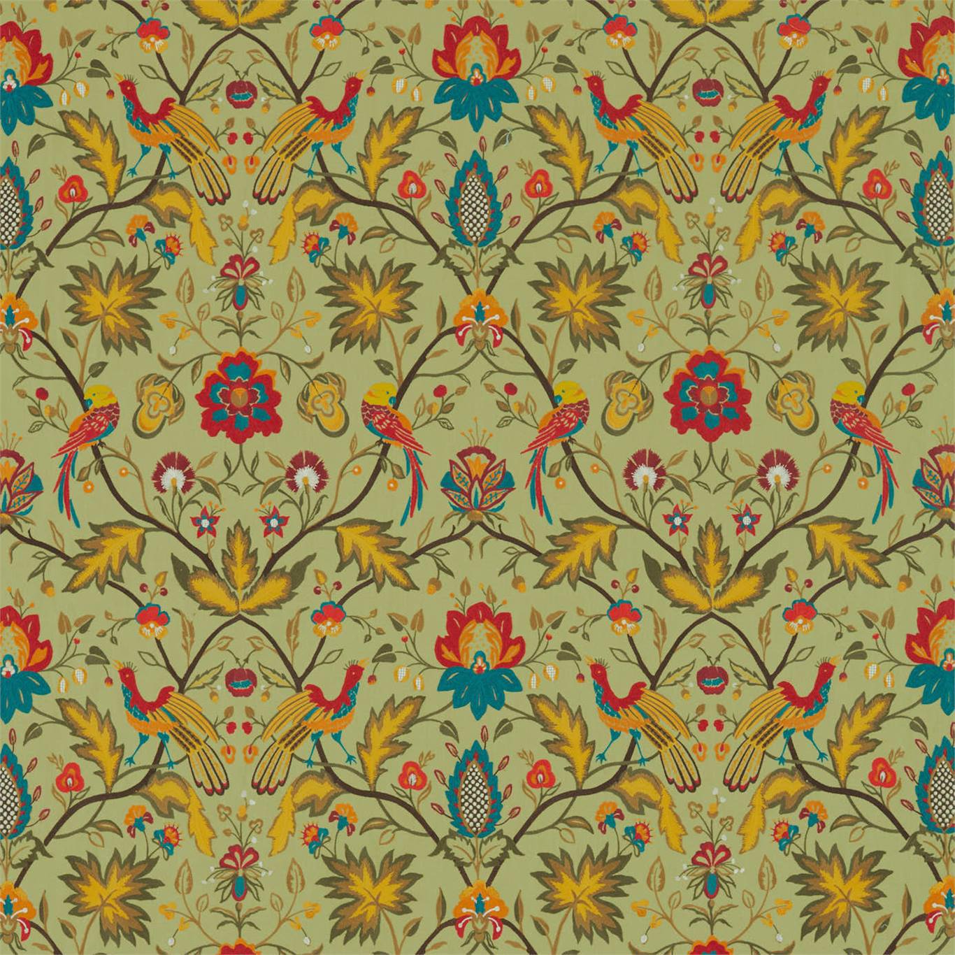 ZOFFANY Oiseaux de Paradis Embroidery Fabric Birds Olivine - ZAQF333092