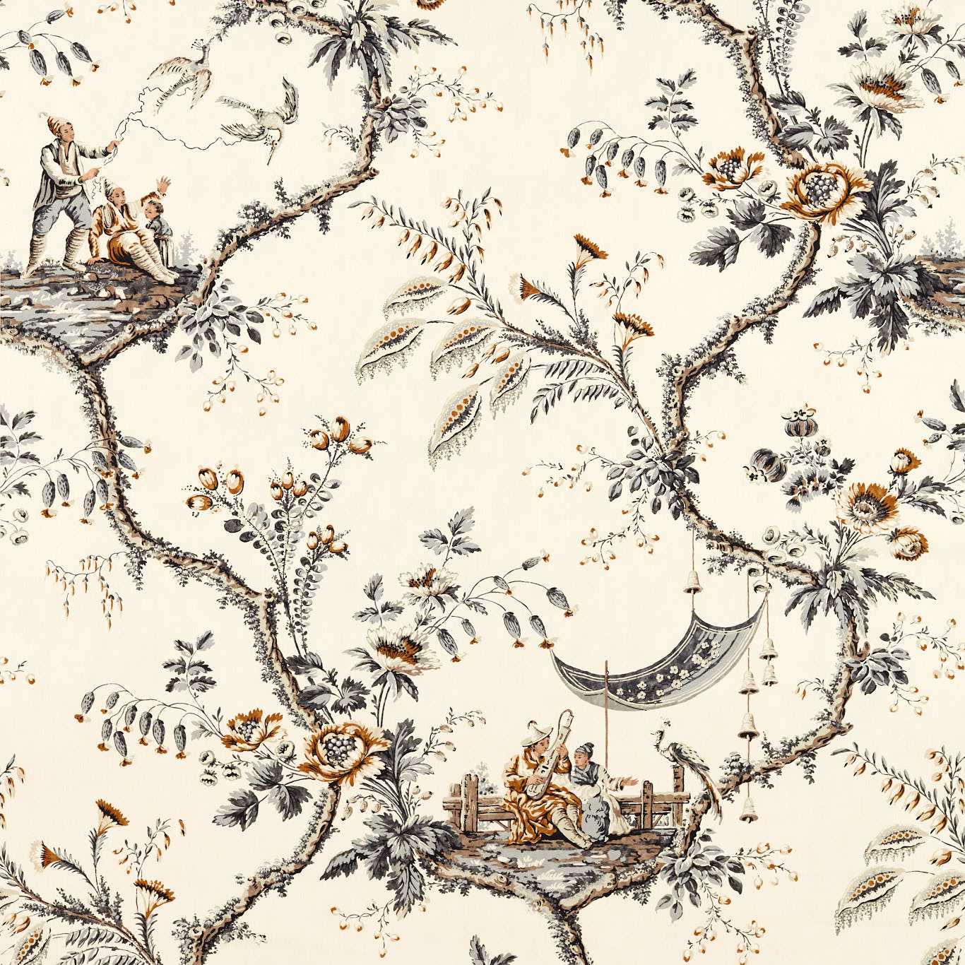 ZOFFANY Emperors Musician Fabric Contemporary, Floral Charcoal - ZART322753