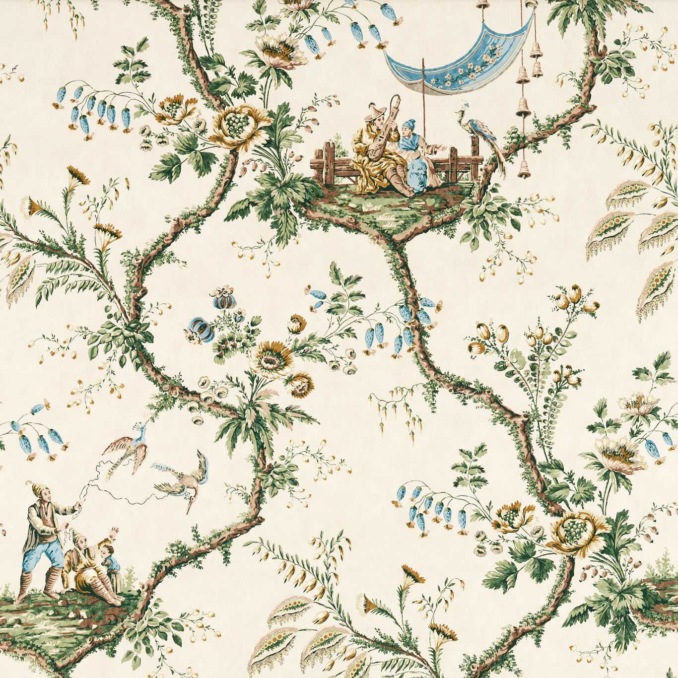 ZOFFANY Emperors Musician Fabric Contemporary, Floral Evergreen - ZART322754