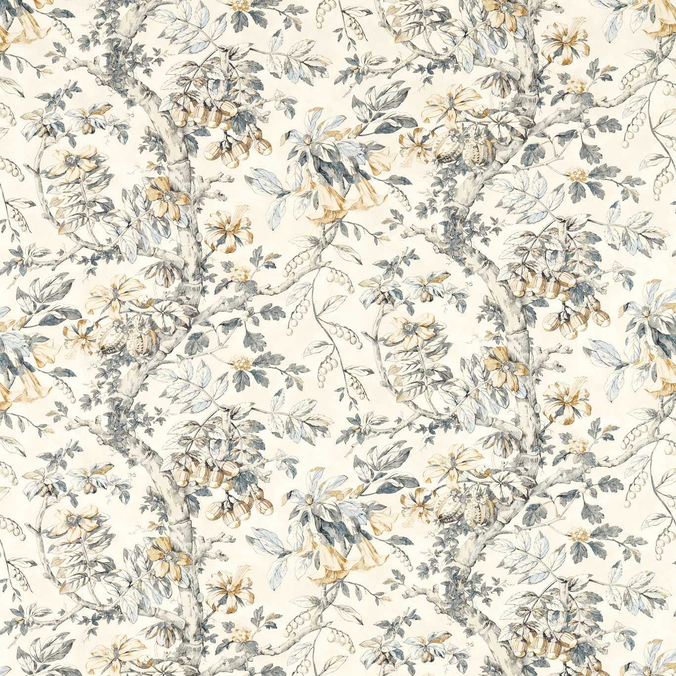 ZOFFANY Coromandel Print Fabric Classic Floral Empire Grey - ZART322758