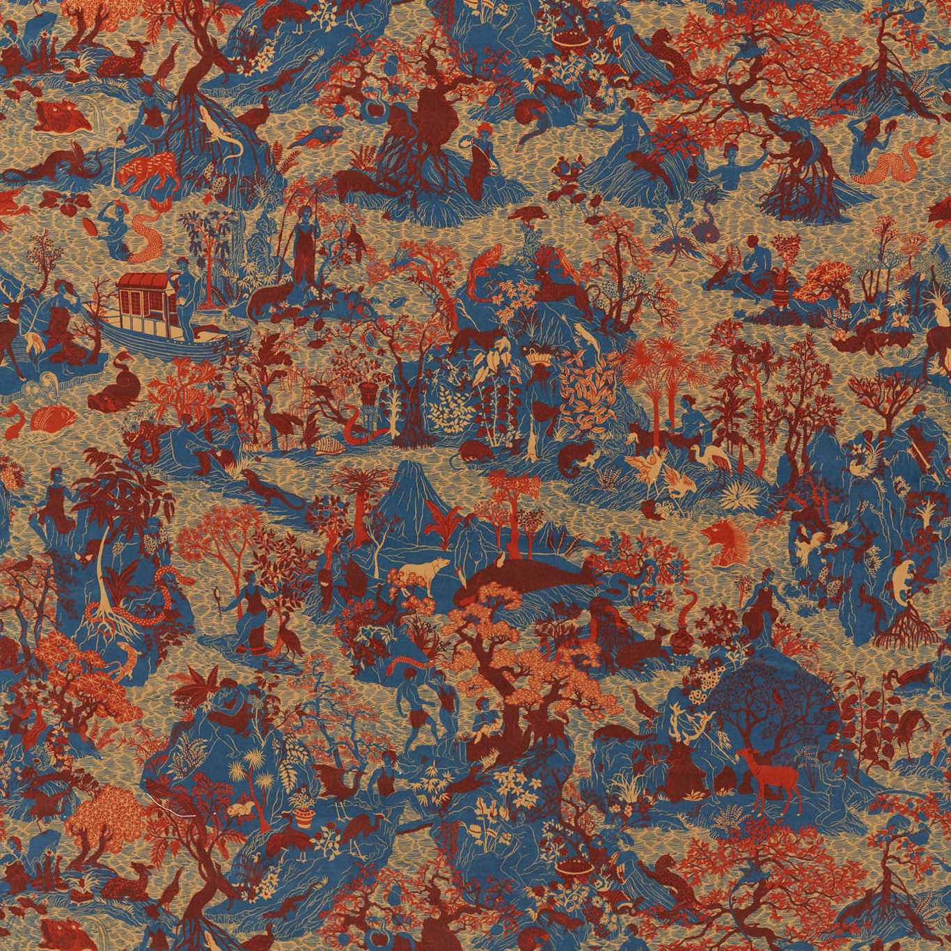 ZOFFANY Avalonis Velvet Fabric Animals Como Blue,Koi - ZCOT322744