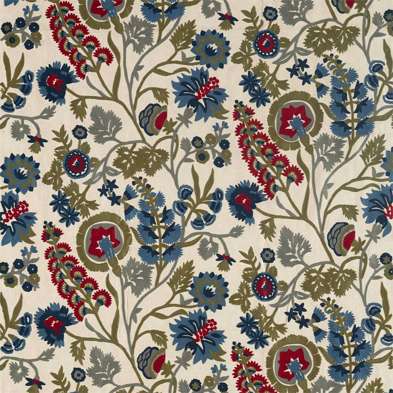 ZOFFANY Hardwick Crewel Fabric Classic Floral Sunstone,Indigo - ZDAR332968