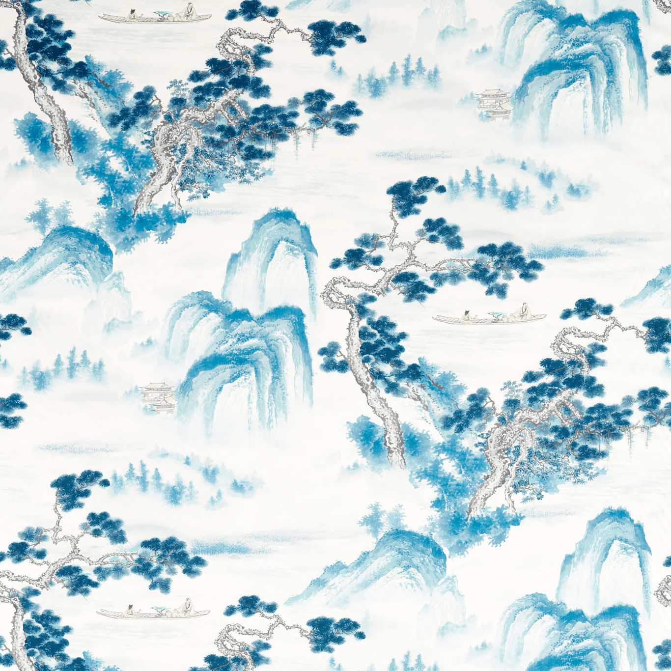 ZOFFANY Floating Mountains Fabric Leaves , Trees Indigo - ZHIF322725